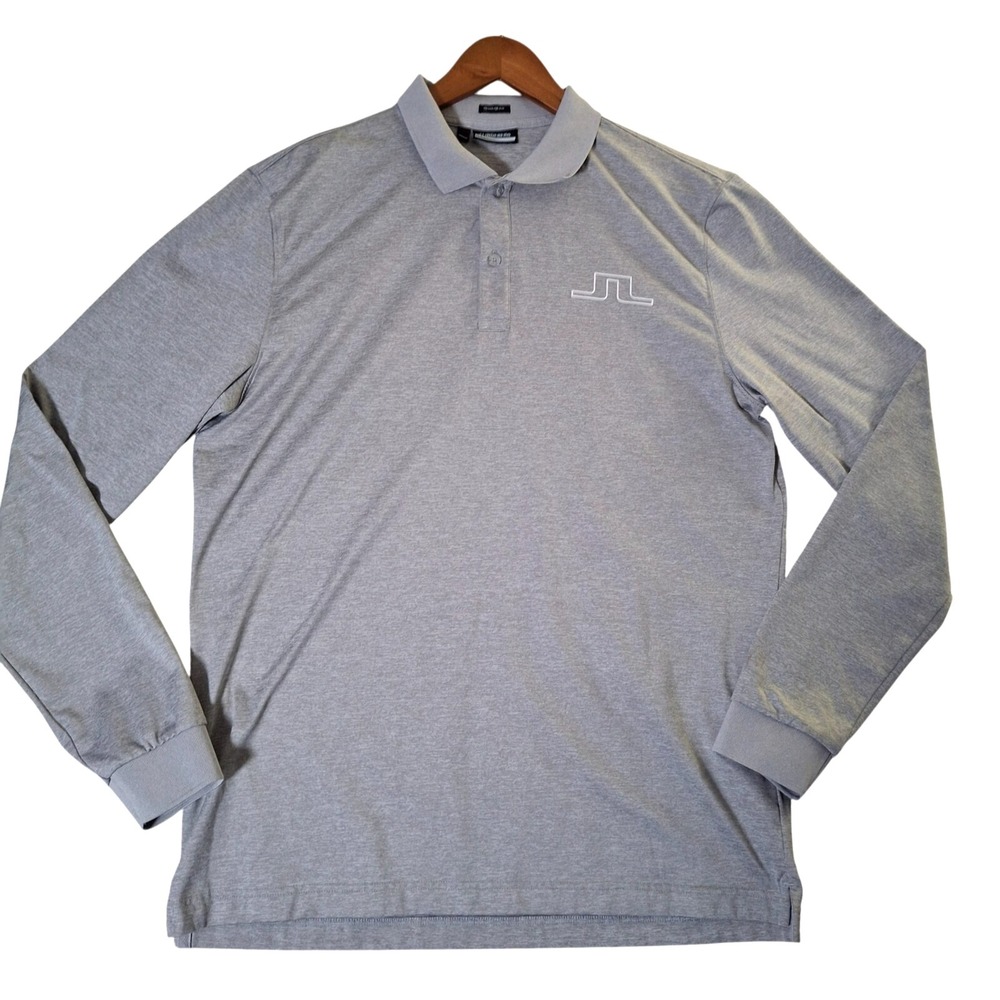 J. Lindeberg Long Sleeve Polo Shirt Men's Large Gray Performance Stretch